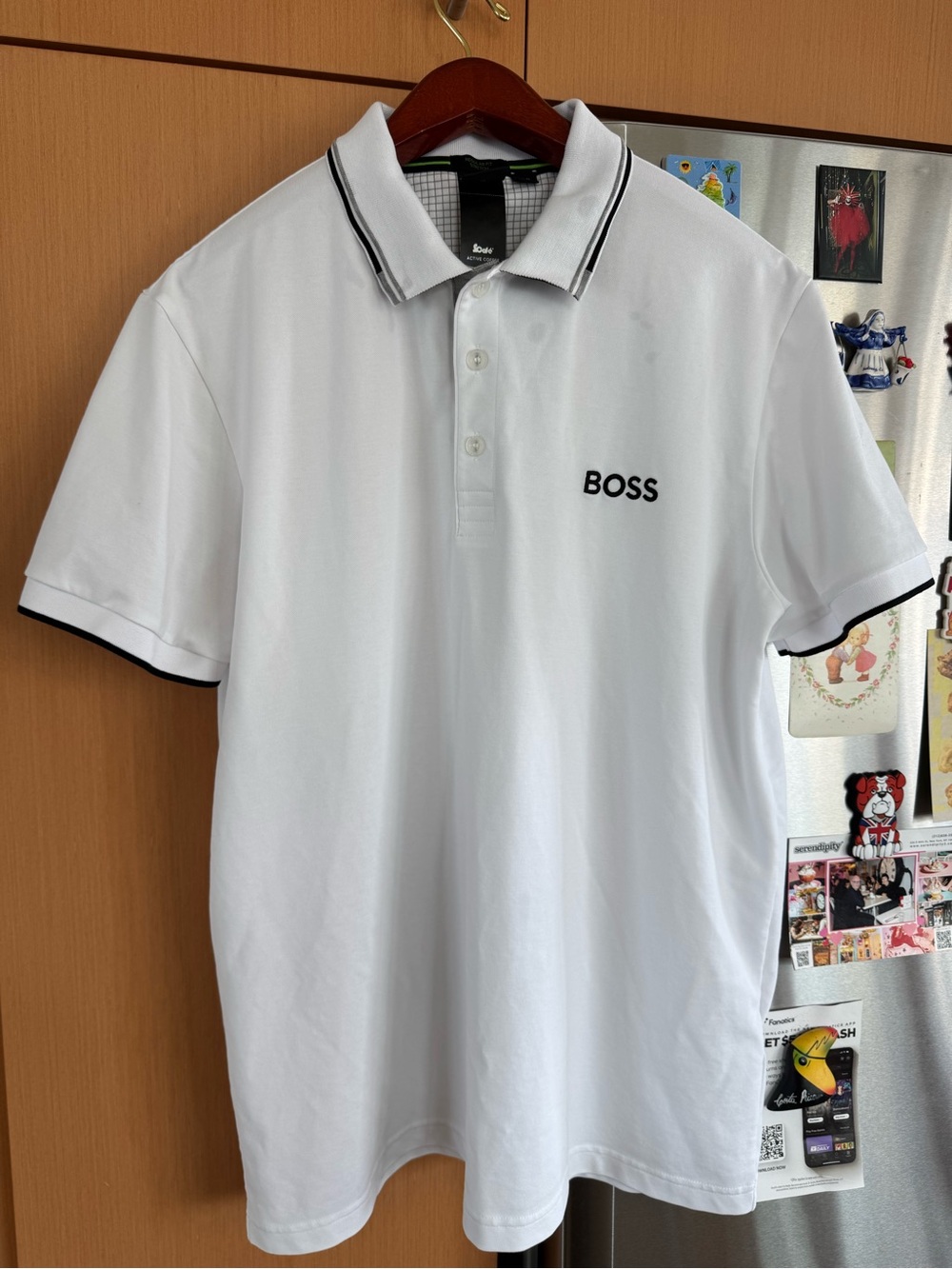 Hugo Boss White Polo with Black and Grey Contrast Trim Collar